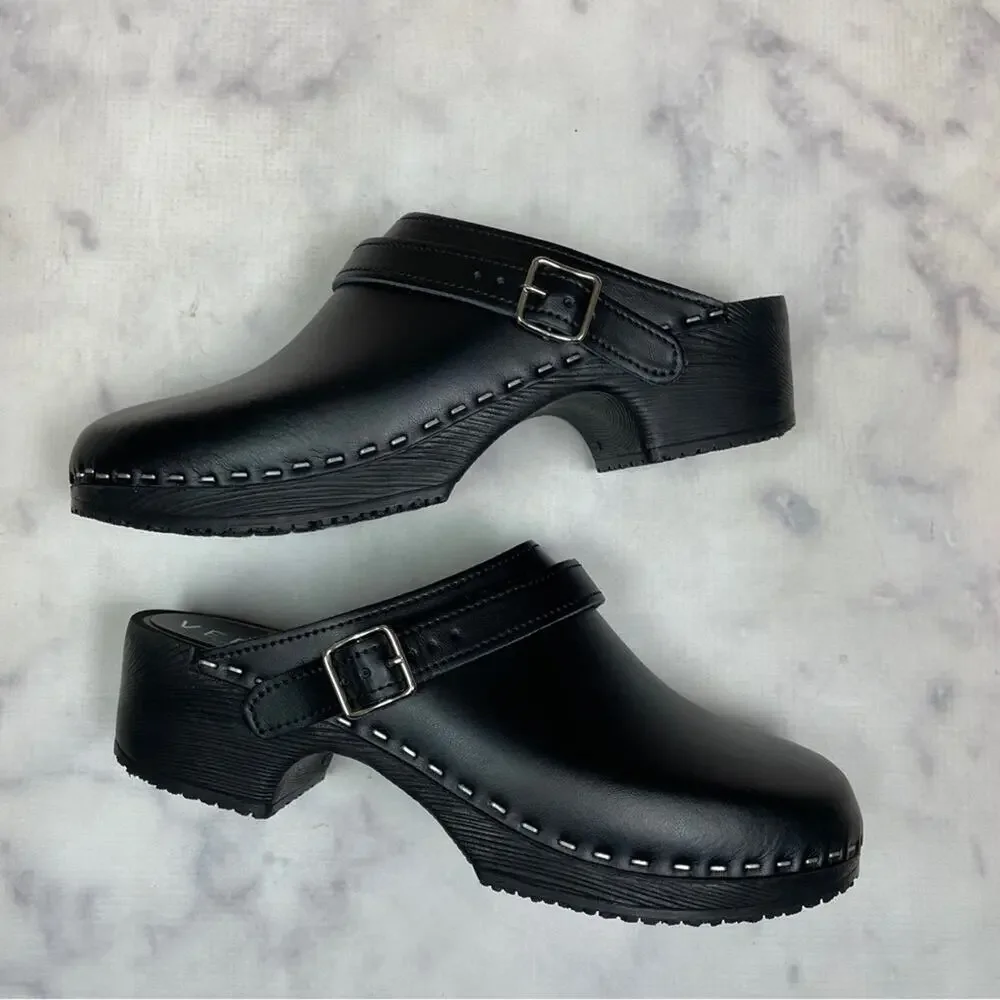 Verka Black Leather Convertible Slingback Clogs Sz 41 - Picture 1 of 11
